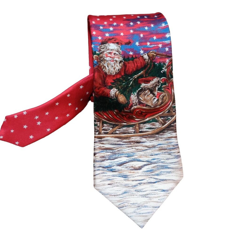 Vintage Cambridge Classics Mens Necktie Santa Claus Christmas Silk Tie Mervyns